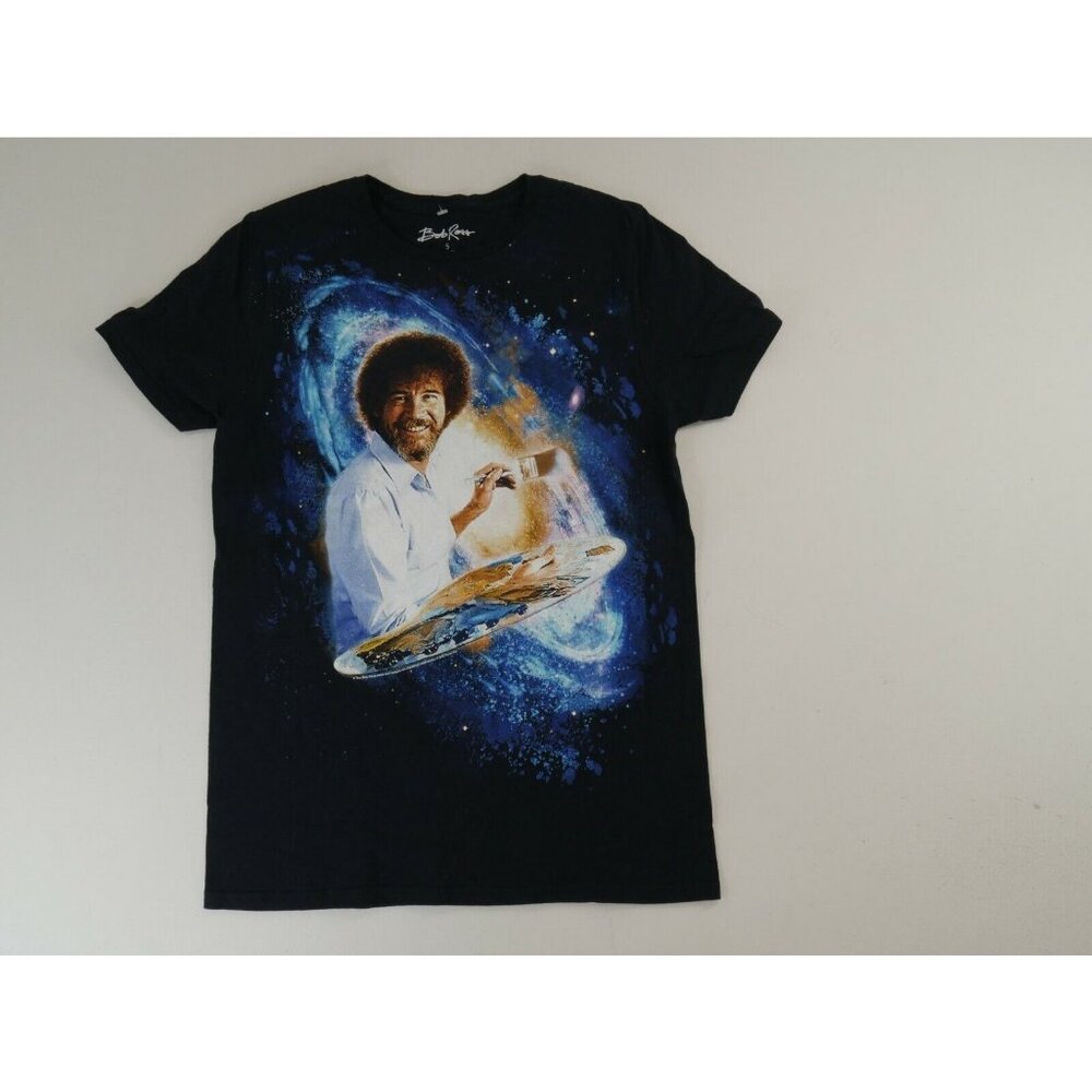Bob Ross Black Galaxy Painting Graphic Print Short Sleeve T Shirt Unisex Small